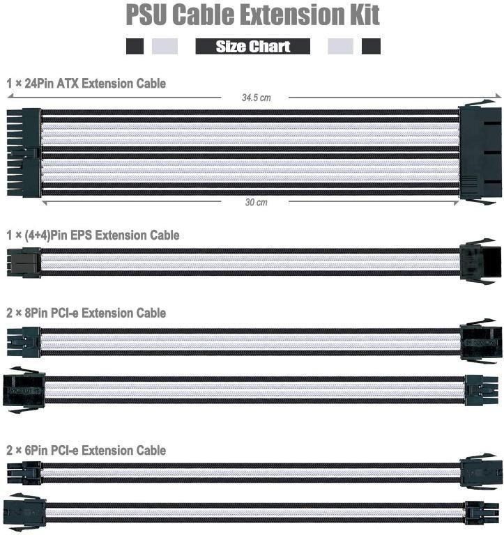 PSU Cable Extensions Kit 30CM Length with Cable Combs Extension Power