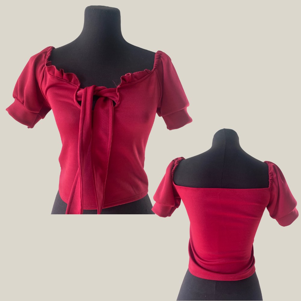 Hahtie Printed Puff Sleeve Top Red