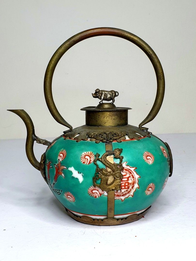 瓶床 松下喜山 錫 共箱 Tea pot mat made of tin