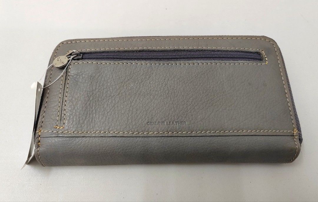 Rolfs Genuine Leather Grey double zipper long wallet, Women's Fashion