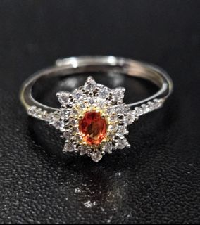 S925 Orange Sapphire Stone Ring
