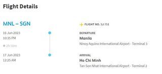 Selling 1 flight Manila to Ho Chi Minh on June 16 2022