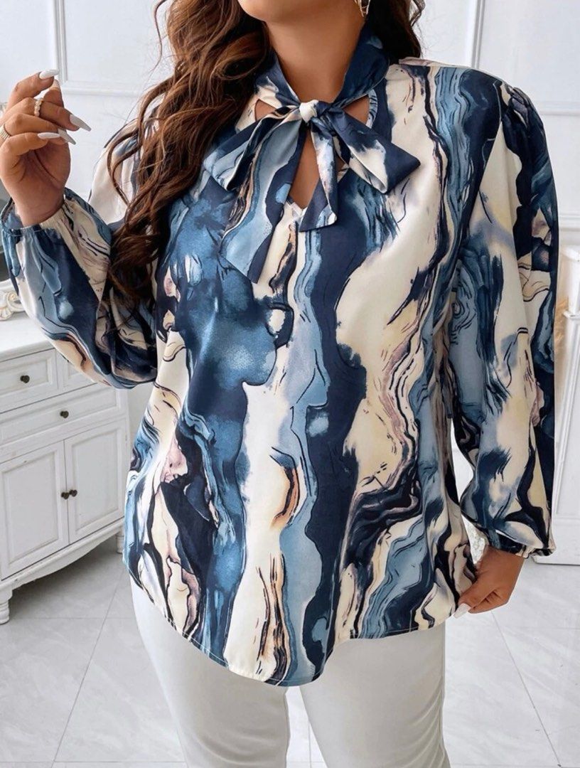 Shein plus size blue blouse, Women's Fashion, Tops, Blouses on Carousell