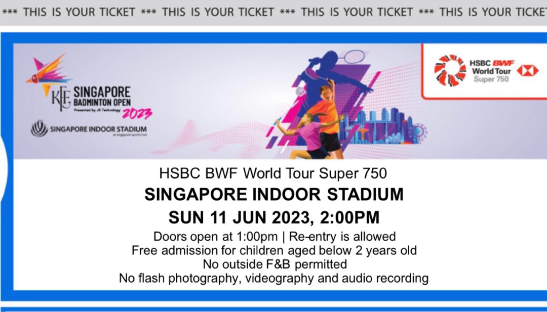 Singapore Badminton Final Ticket, Tickets & Vouchers, Event Tickets on Carousell