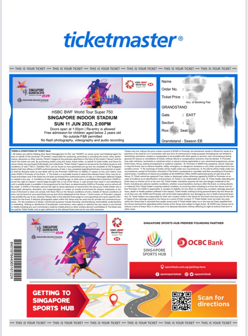 Singapore Badminton Open Final ticket 2023, Tickets & Vouchers, Event