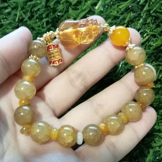 SALE‼️✨SNAKESKIN AGATE WITH YELLOW AGATE  SPACERS, YELLOW AGATE BEADS, GLASS PIYAO AND ABACUS CHARM