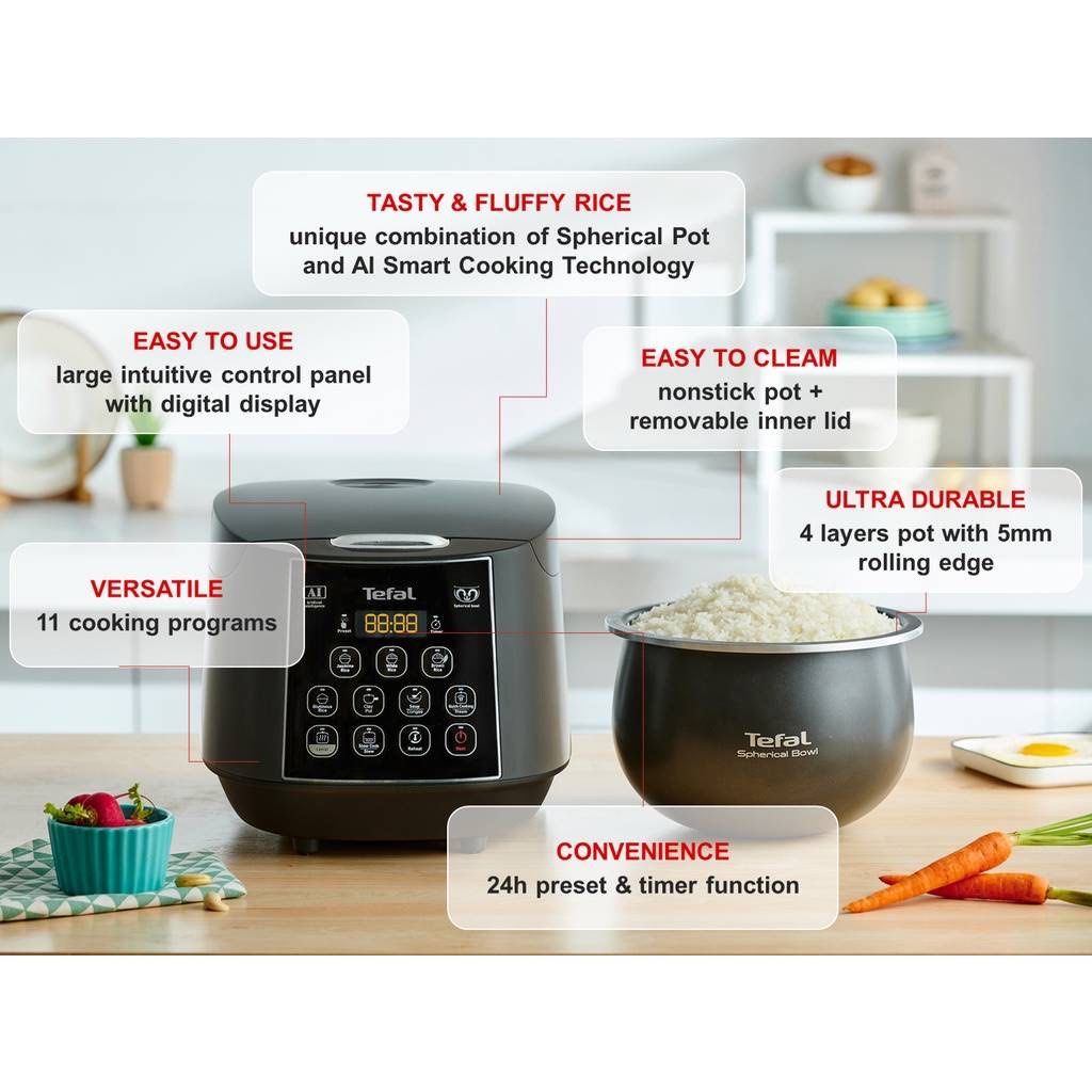 Tefal RK736B Rice Cooker Easy Rice Plus 1.8L, TV & Home Appliances