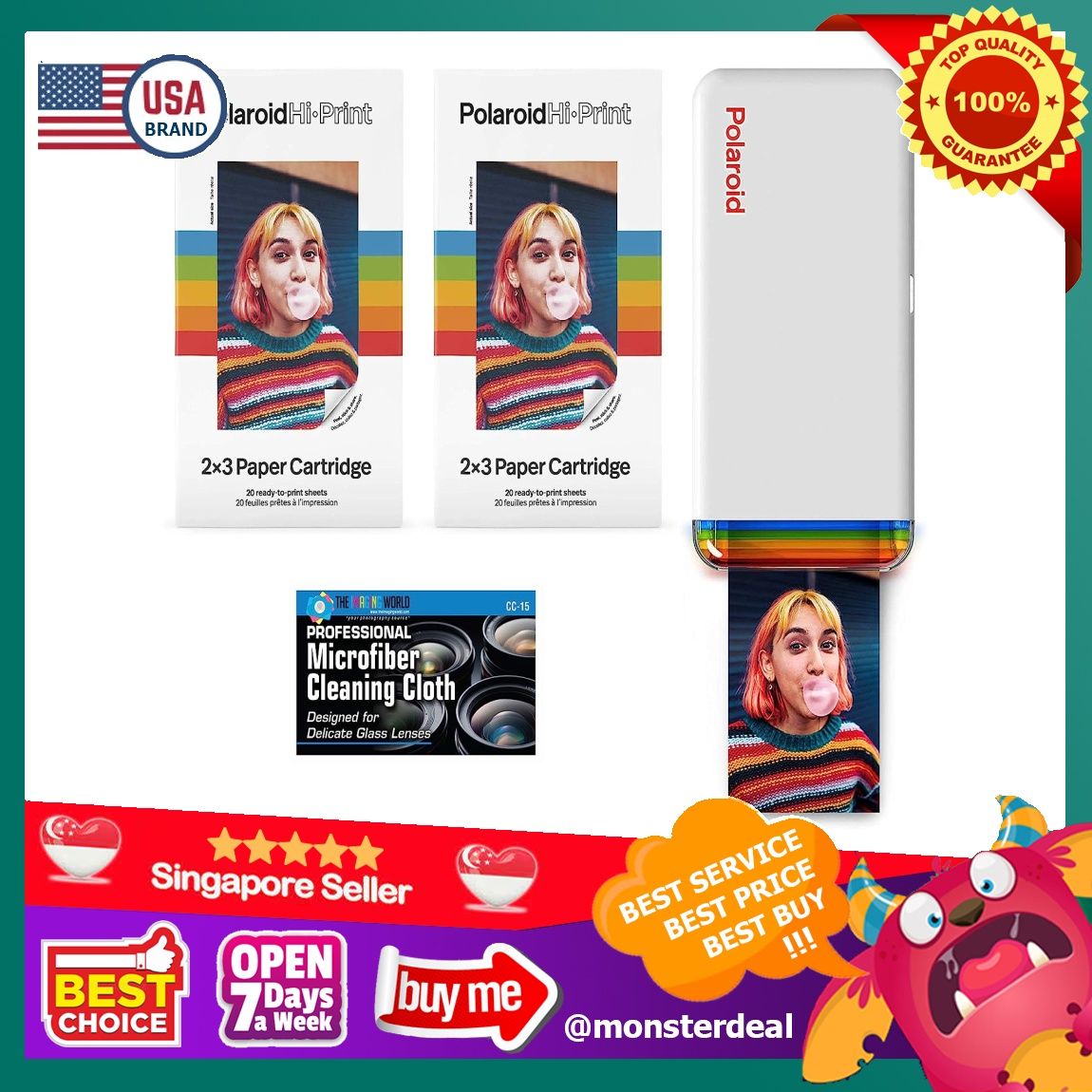 The Imaging World Polaroid Hi-Print - Bluetooth Connected 2x3 Pocket Phone  Photo Printer with 2 Polaroid Hi·Print 2x3 Paper Cartridges (40 Sheets) and