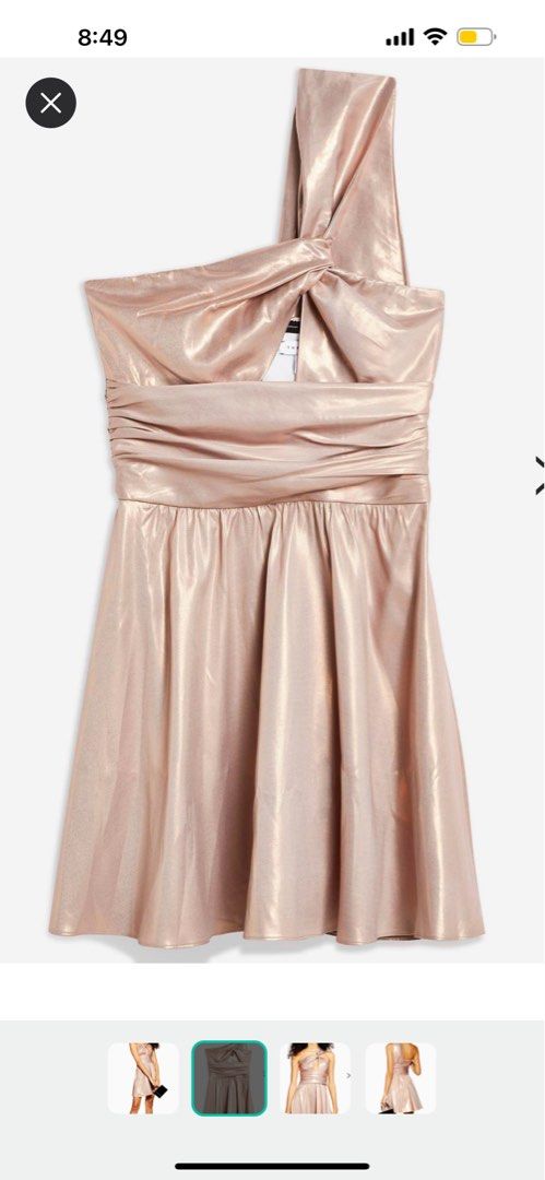 Topshop Metallic Foil One Shoulder Ruched Dress Rose Gold Women s