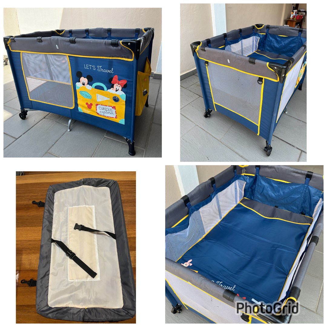 Travel cot with diaper changing tray, Babies & Kids, Baby Nursery
