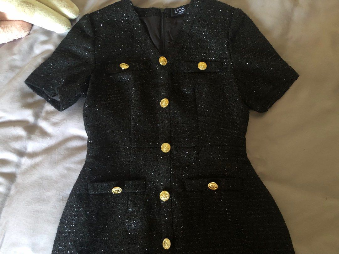 slim fit dress slacks Audrey Black Sequin Panelled Tweed Mini Dress, Xs / Black main image 0