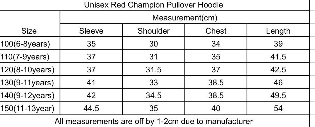 Champion unisex sweatshirt size chart shop