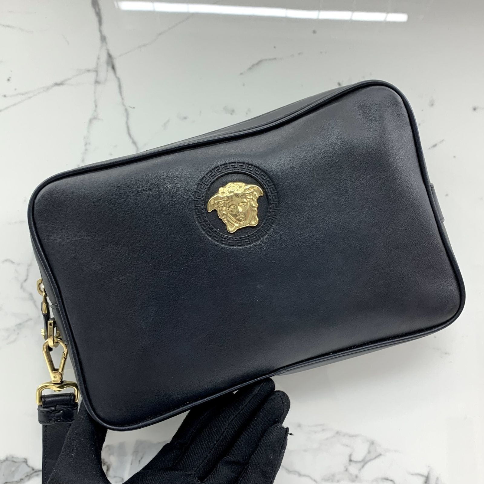 VERSACE BLACK LEATHER MEDUSA CLUTCH BAG 237015793 WE