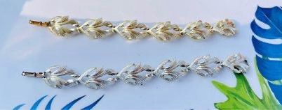 Vtg “Coro” signed gold or silver tone MCM style 7” hinged bracelets