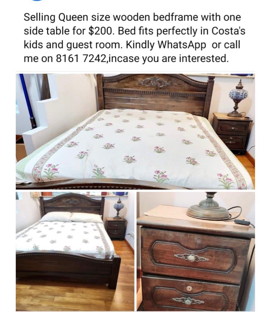 Queen size bed frame with side tables hot sale