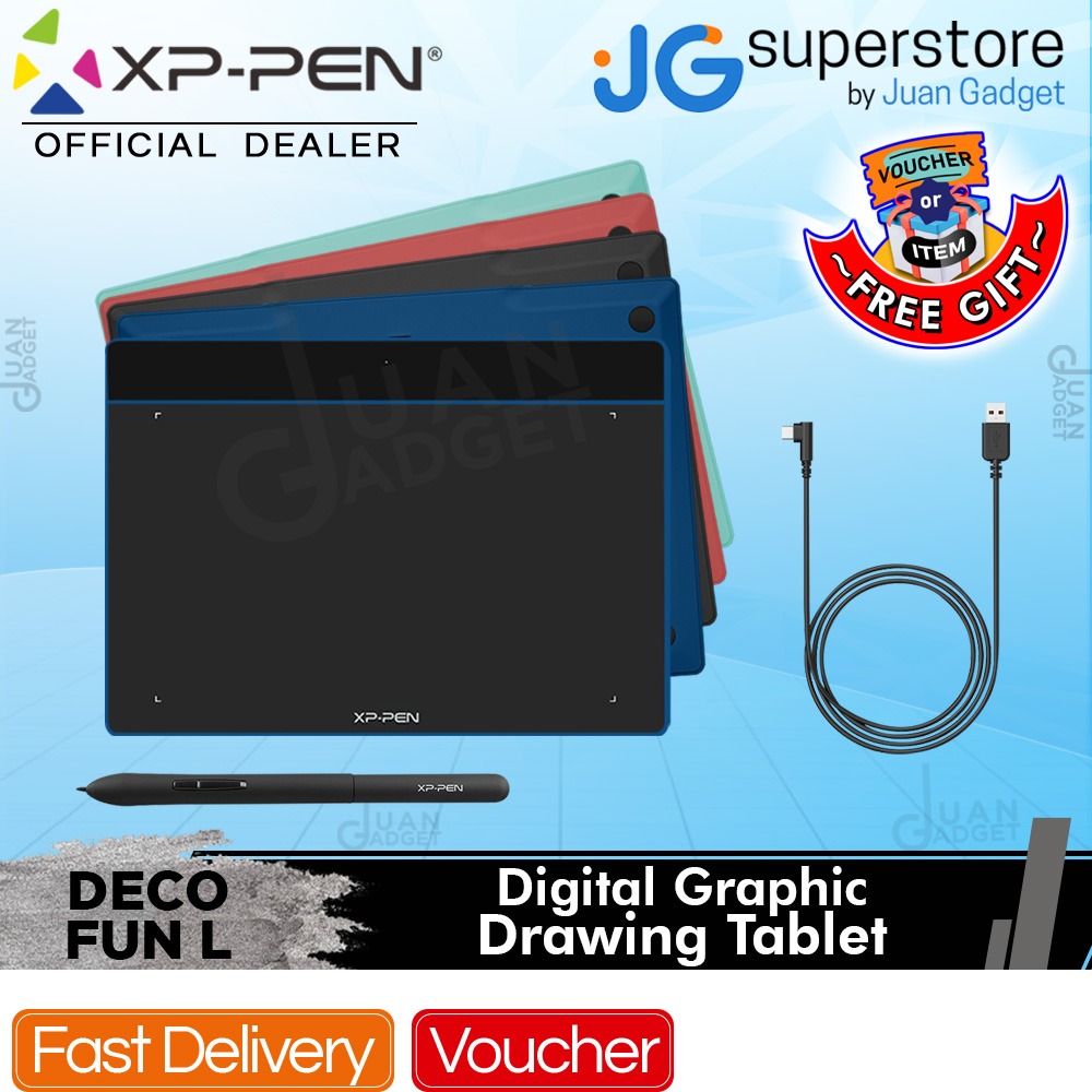 XP-Pen 10 x 6.27 inch USB-C Deco Fun L Tablet with 60 Degrees Tilt ...