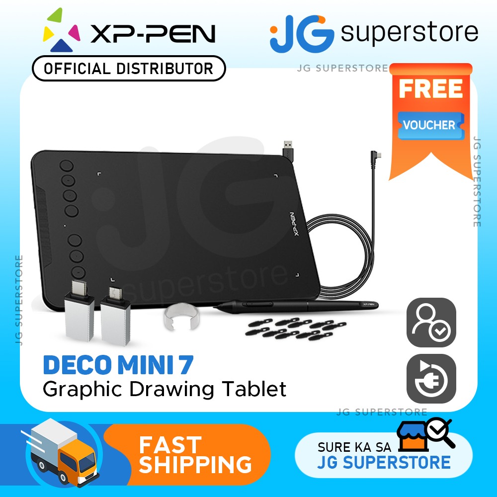 XP-Pen Deco Mini 7 Graphic 7in x 4.3in Drawing Pen Tablet with P05D 60 ...