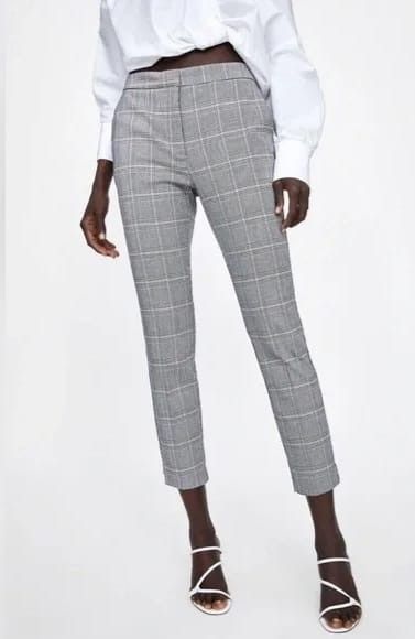 Zara Plaid Grey Slim Fit Pants Trousers, Women's Fashion, Bottoms