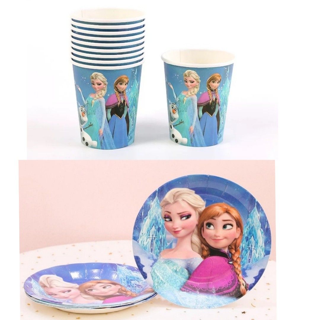 12pc Frozen Party Paper Plates cups Birthday Banner Elsa Anna, Hobbies   Toys, Toys  Games on Carousell