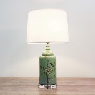 2 pcs round ceramic table lamp with a light green base
