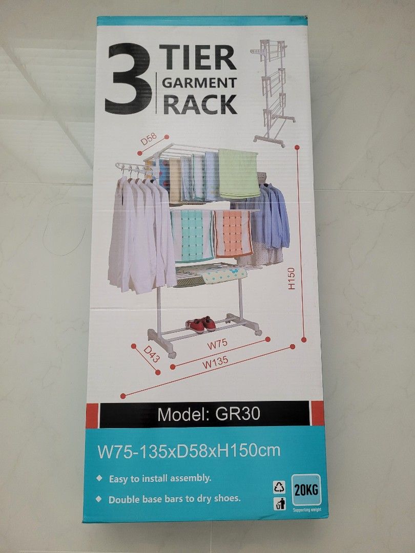 3 Tier Garment Rack, Furniture & Home Living, Furniture, Shelves
