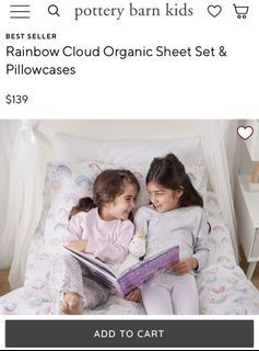 4in1 Set Pottery Barn Kids Rainbow Cloud Organic Bed Sheet | Flat Sheet | Pillowcase