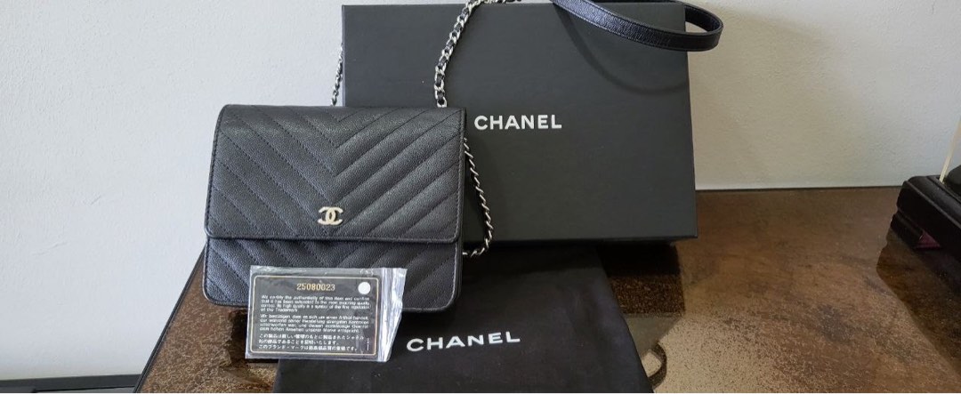Authentic Chanel Square WOC Wallet on Chain Caviar Chevron