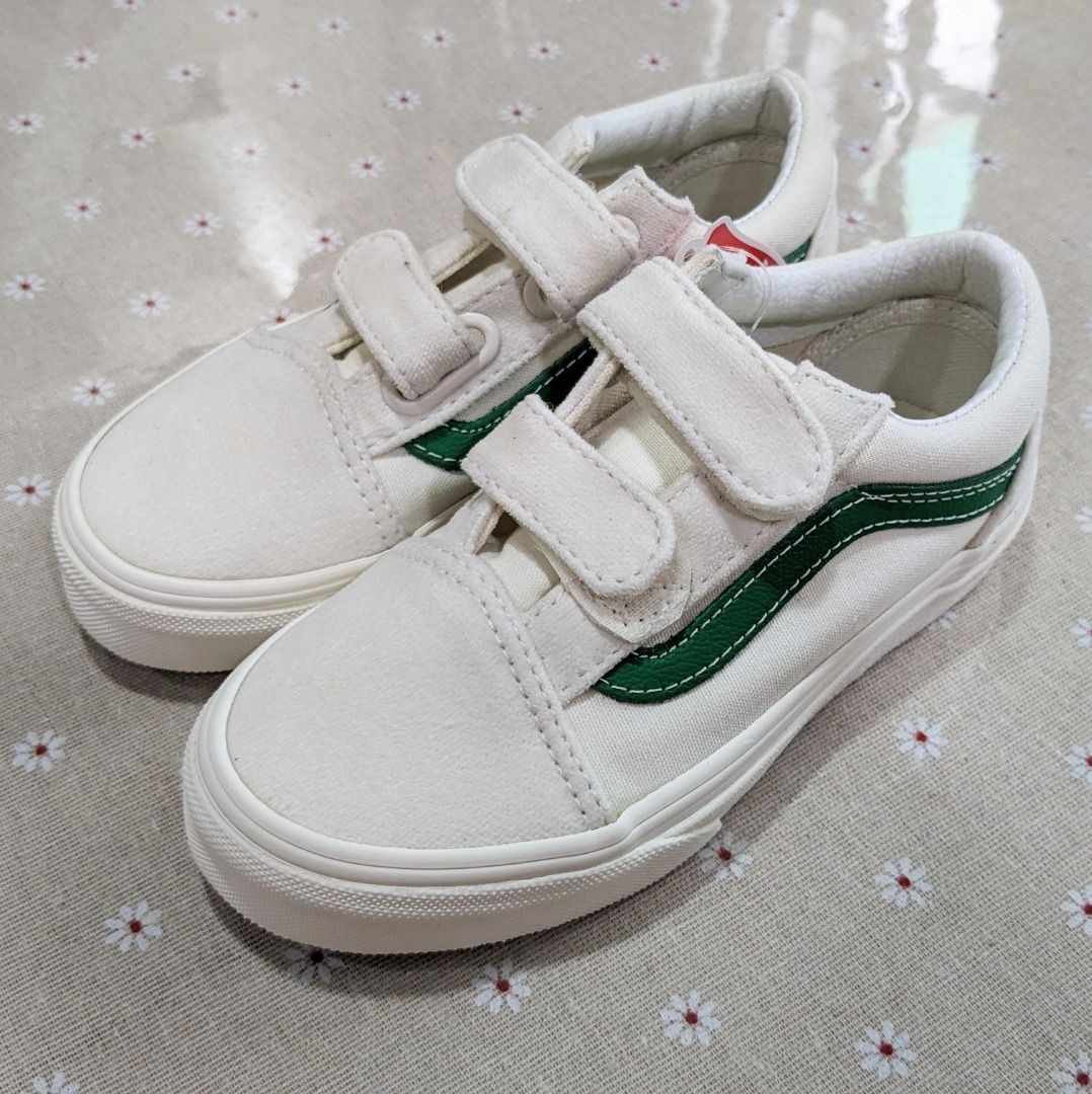 Authentic Vans Old Skool V White Green Kids Shoes US 12 UK 11.5 17.5 cm