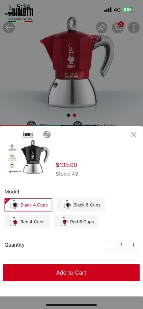 Bialetti Red 4 Cup Moka Induction 