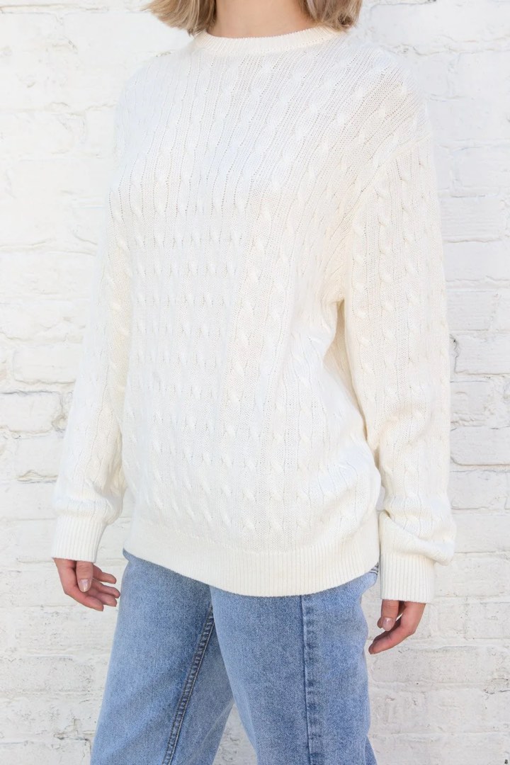 brandy melville brianna cable knit sweater white, Women's Fashion