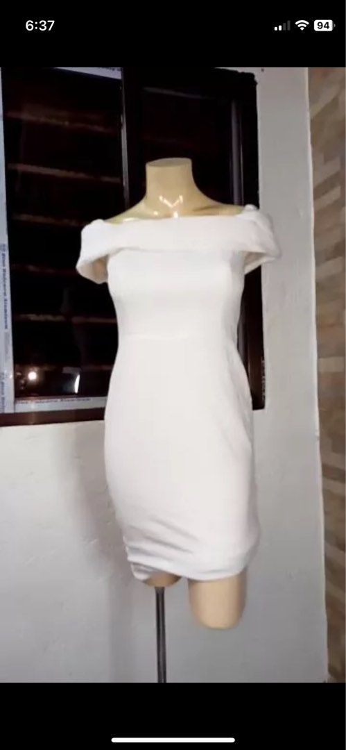 Calvin Klein off shoulder white dress Women s Fashion Dresses
