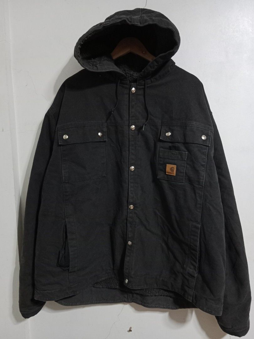 Carhartt Men's Sherpa Lined Sandstone Hooded Multi Pocket Jacket J284,,  Men's Fashion, Coats, Jackets and Outerwear on Carousell