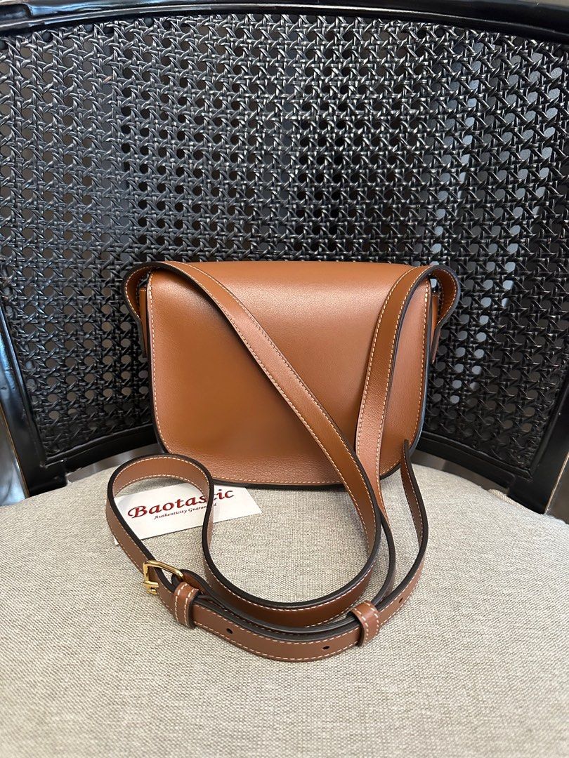 Celine Folco Cuir Triomphe Shoulder Bag in Tan Smooth Calfskin