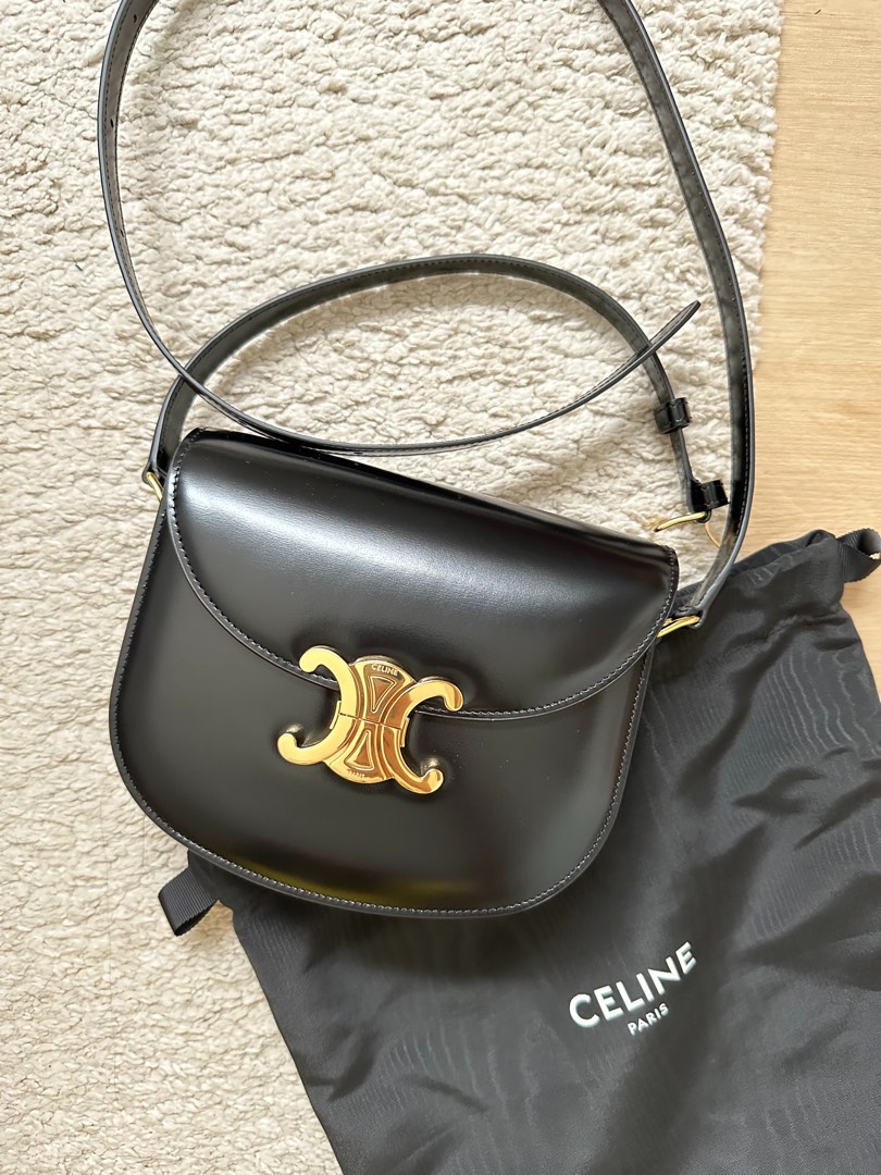 Celine Mini Besace Triomphe Bag in Shiny Calfskin Black