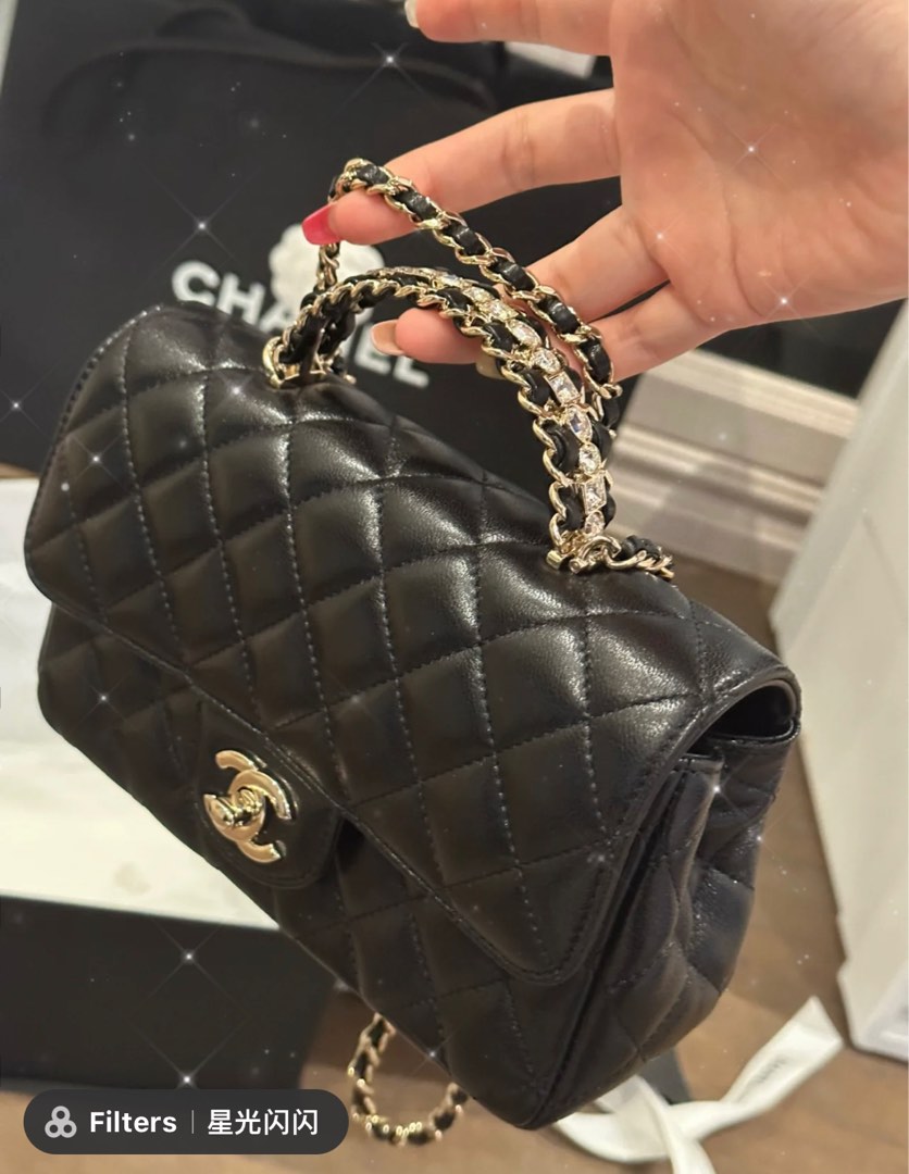 Authentic Chanel Mini Flap with Gold Hardware strassed/bedazzled with  Swarovski Indian Siam rhinestone crystals…