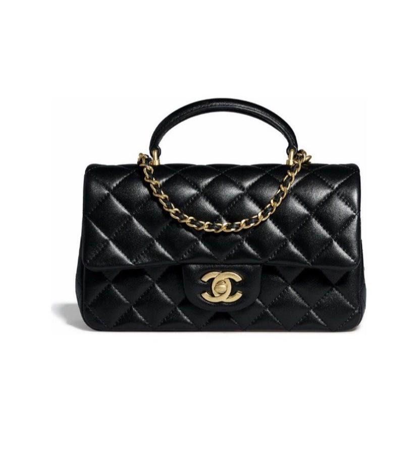 Chanel Top Handle Mini Rectangular Flap Bag Black Grained Calfskin Age –  Coco Approved Studio