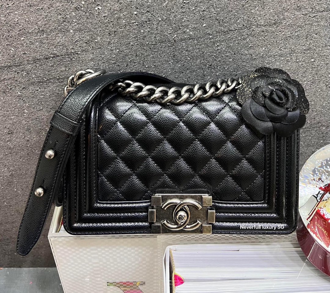 Chanel Boy Small Black Caviar RHW Bag Luxury Bags Wallets on