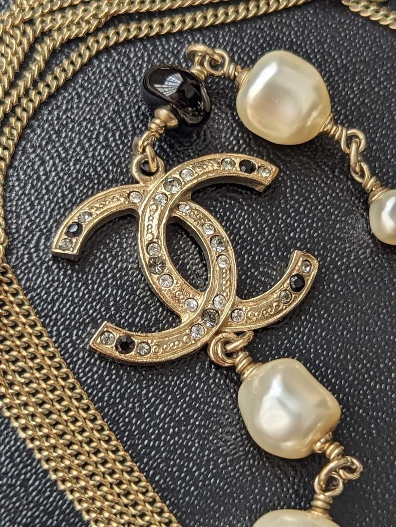 Chanel // Silver, Black & Cream Pearl, Crystal & Beaded Necklace