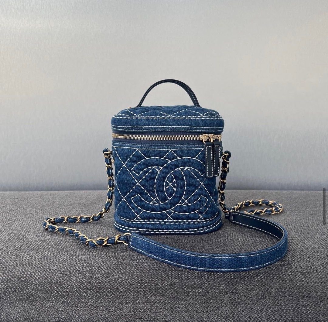 Chanel CC Mania Vanity Denim blue Lghw, Luxury, Bags & Wallets on Carousell