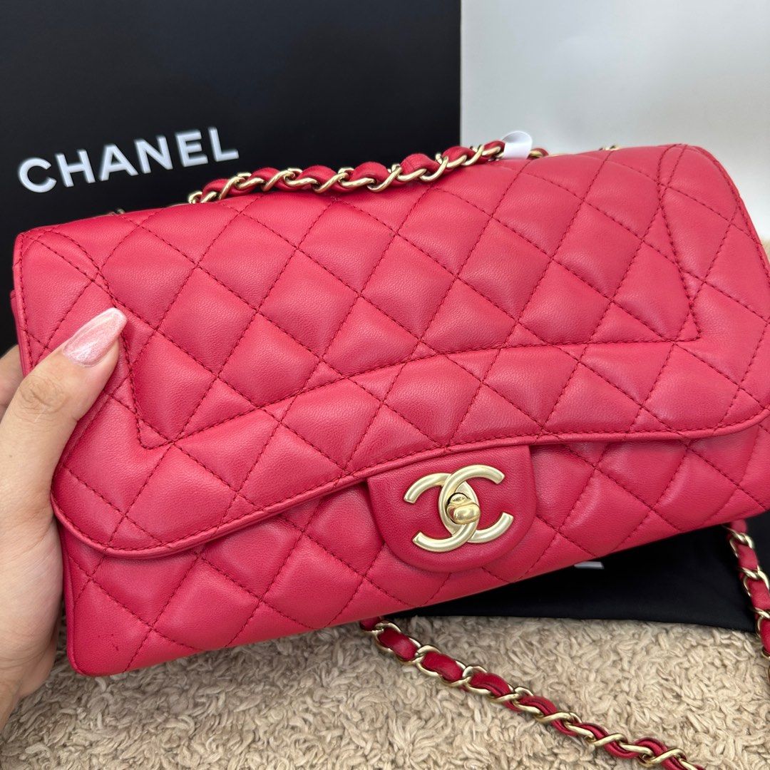 Chanel Medium Diana Flap GHW Fuschia Lambskin, Luxury, Bags