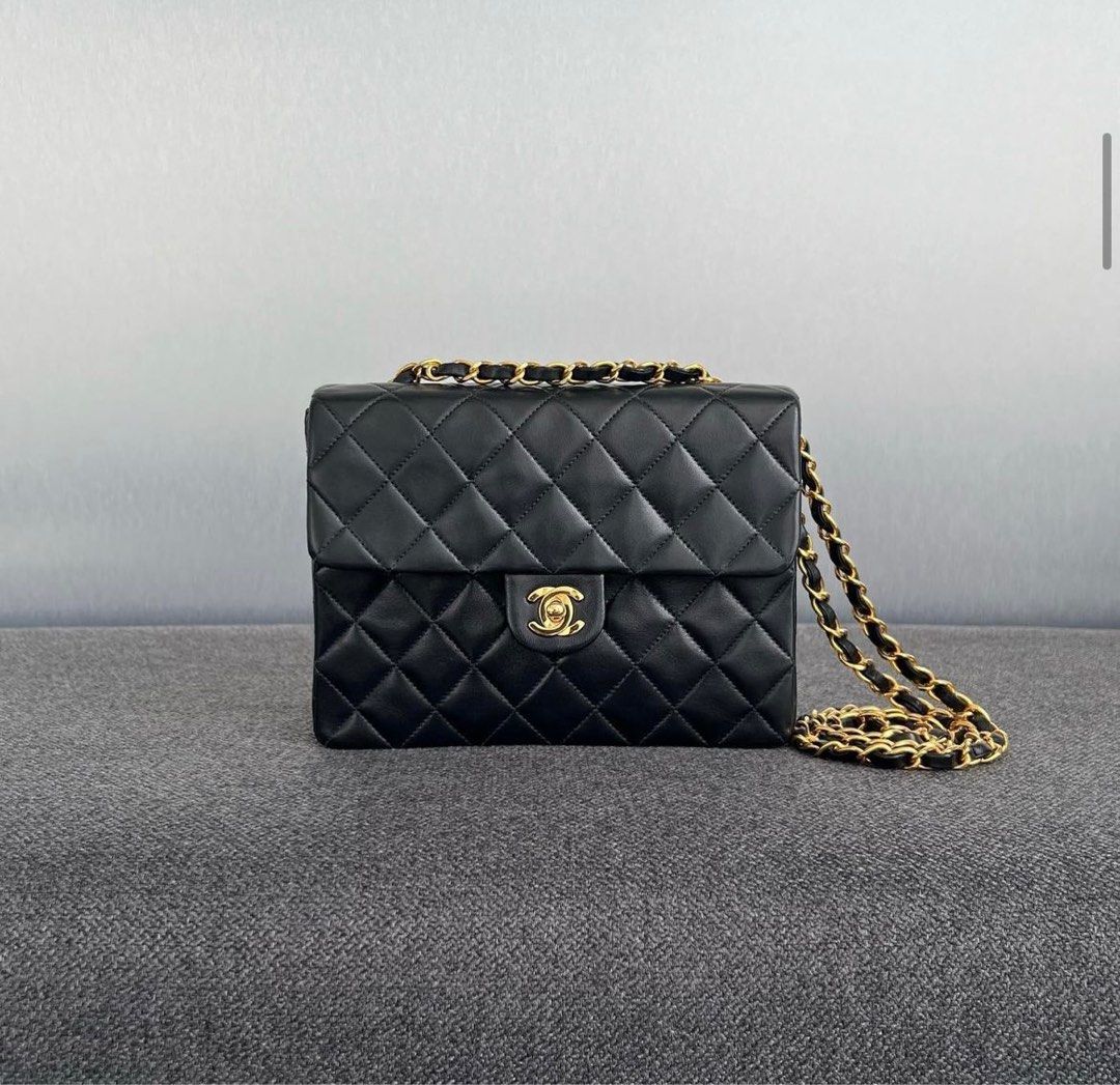 Chanel Square Flap Small Lambskin Black Ghw, Luxury, Bags & Wallets on  Carousell