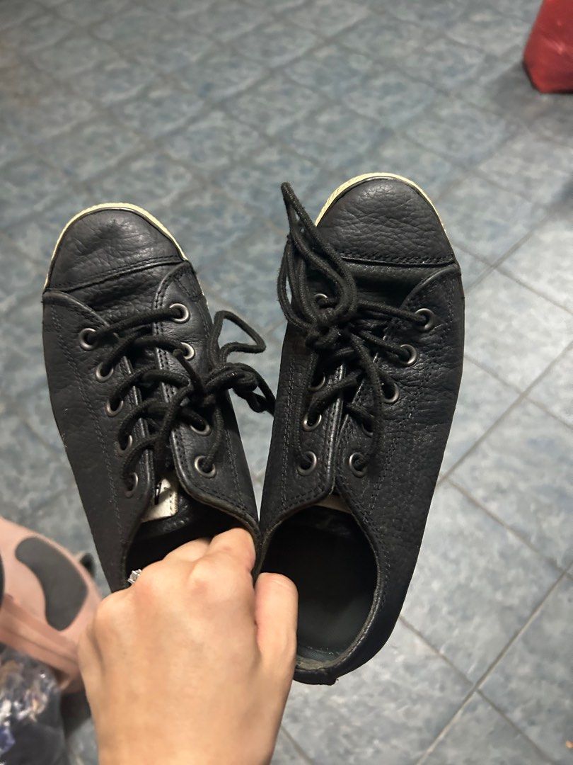 Converse all star leather black shoe lace sneakers Women s