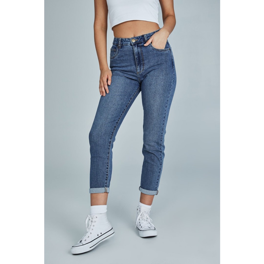 Cotton On Stretch Mom Jeans Dark Wash Women s Fashion Bottoms