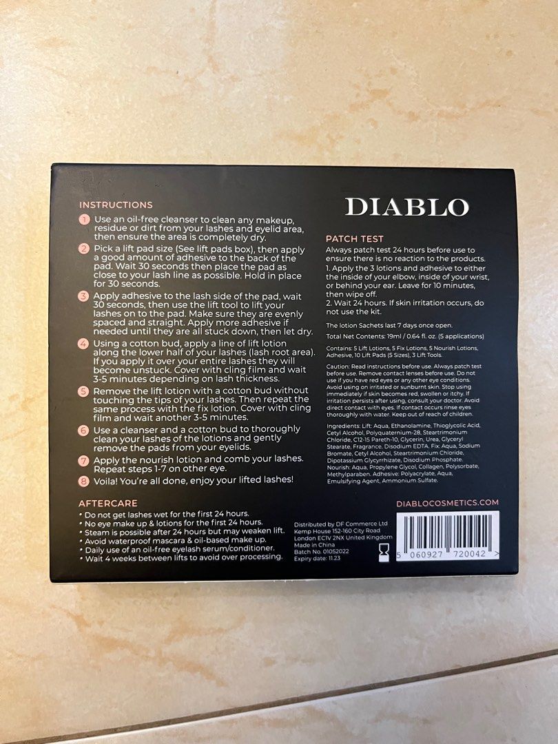 Diablo Lash lift kit, Beauty & Personal Care, Face, Face Care on Carousell