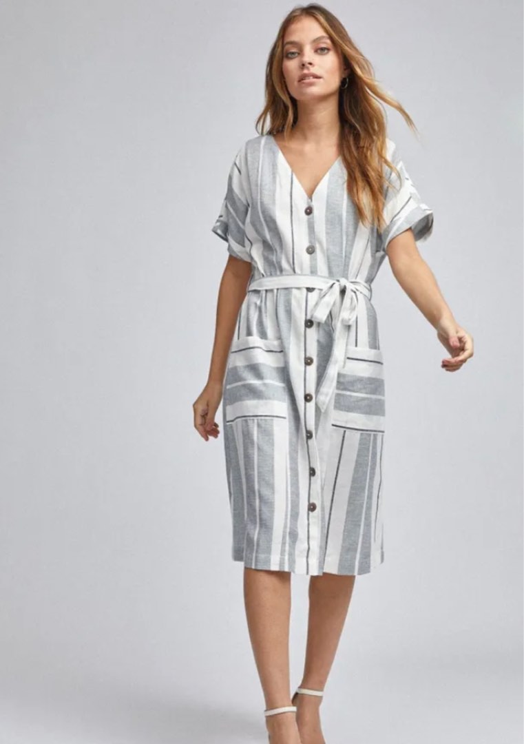 Z SUPPLY: BAYSIDE STRIPE LINEN MIDI DRESS-WHITE