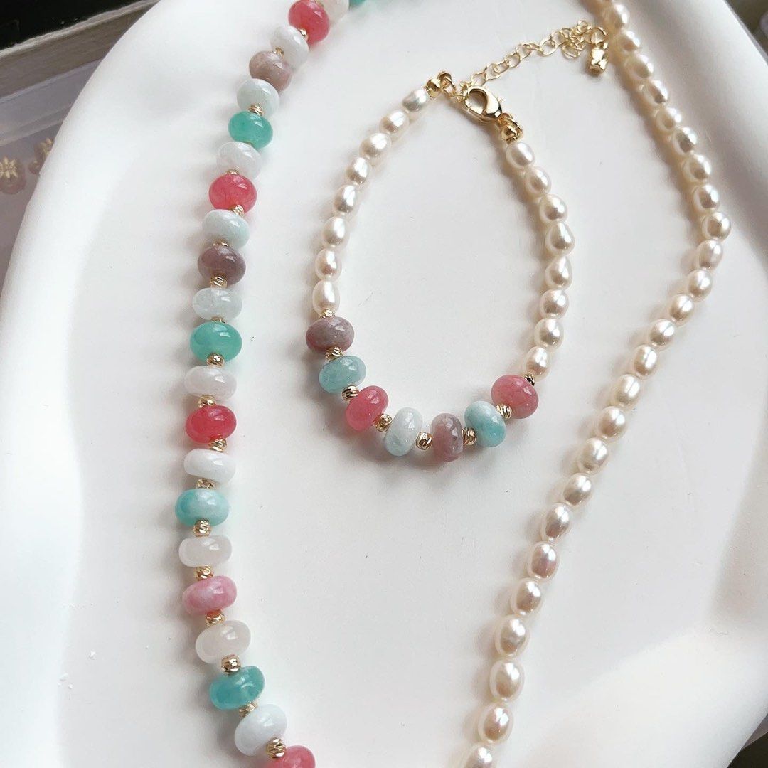 Freshwater pearl and jade necklace sale