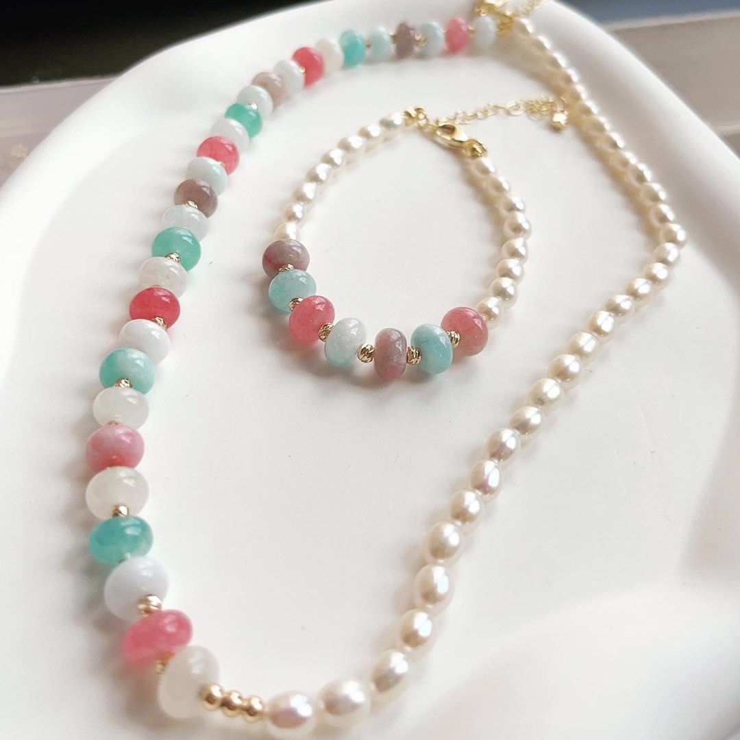 Freshwater pearl and outlet jade necklace