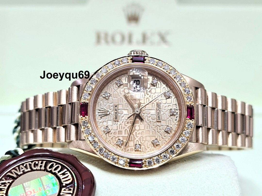 Rolex Lady-Datejust, President Bracelet, Blue Diamond Dial, Diamond & Ruby  Bezel, Yellow Gold, 69178