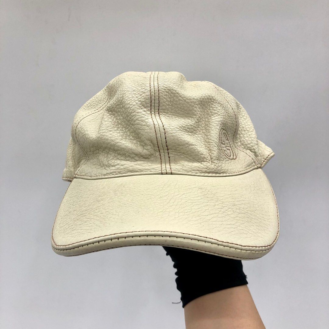 Beige leather sale cap