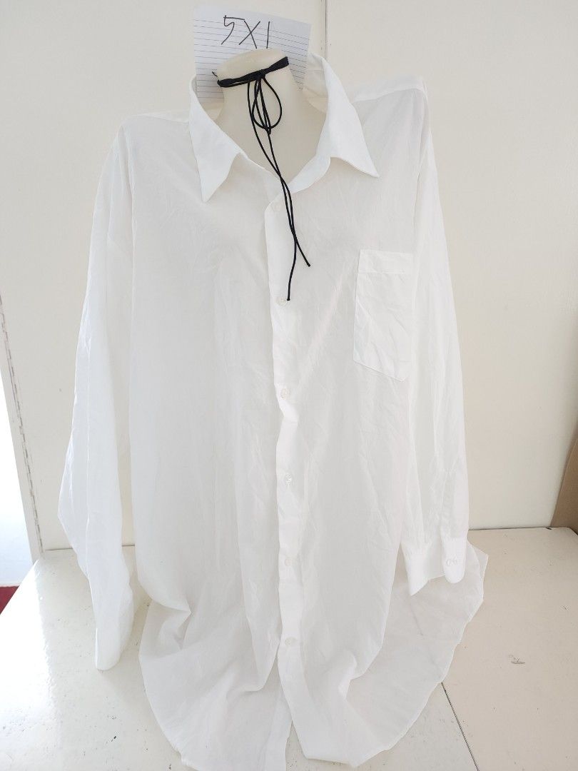 Haband Plus Size 5XL Plain White Polo Longsleeves Collar Top for